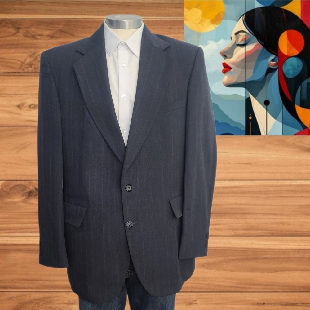 Adams Row Mens Gray Striped Wool Blend Sport Coat Sz 42L